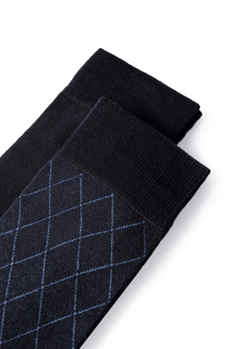 Dark Navy Blue 2-Pack Cotton Lycra Stretch Patterned Socks Set