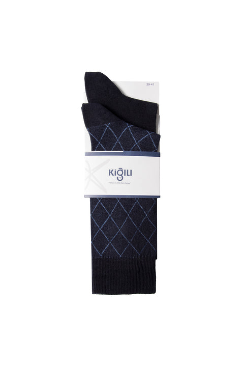 Dark Navy Blue 2-Pack Cotton Lycra Stretch Patterned Socks Set