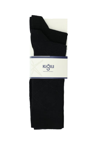  Siyah 2'li Pamuklu Desenli Çorap Seti