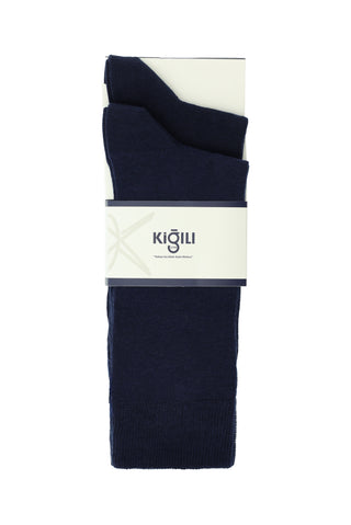 Koyu Lacivert 2'li Pamuklu Desenli Çorap Seti