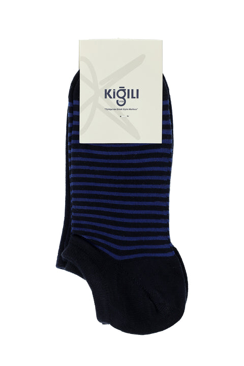 Lacivert 2'li Pamuklu Çizgili Spor Çorap Seti