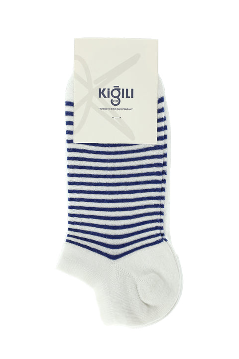 Beyaz 2'li Pamuklu Çizgili Spor Çorap Seti