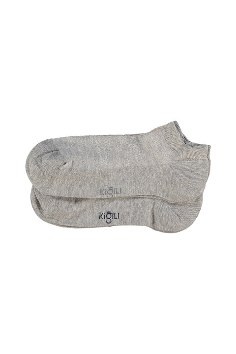 Orta Gri Melanj 2'li Pamuklu Likralı Rahat Esnek Desenli Spor Çorap Seti