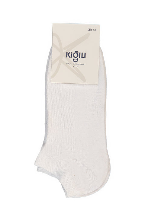 Beyaz 2'li Pamuklu Likralı Rahat Esnek Desenli Spor Çorap Seti