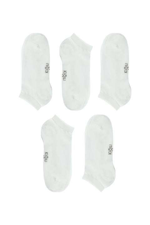 Beyaz 5'li Pamuklu Likralı Esnek Dikişsiz Spor Çorap Seti