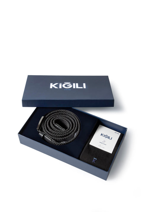 Siyah Likralı Esnek Spor Örgü Kemer & 2 'li Bambu Çorap Hediye Kutulu Set