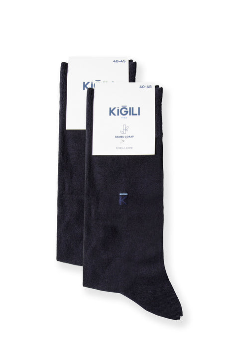 Dark Navy Lycra Stretch Sports Knit Belt & 2-Pack Bamboo Socks Gift Box Set