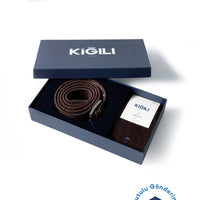 Koyu Kahve Likralı Esnek Spor Örgü Kemer & 2'li Bambu Çorap Hediye Kutulu Set