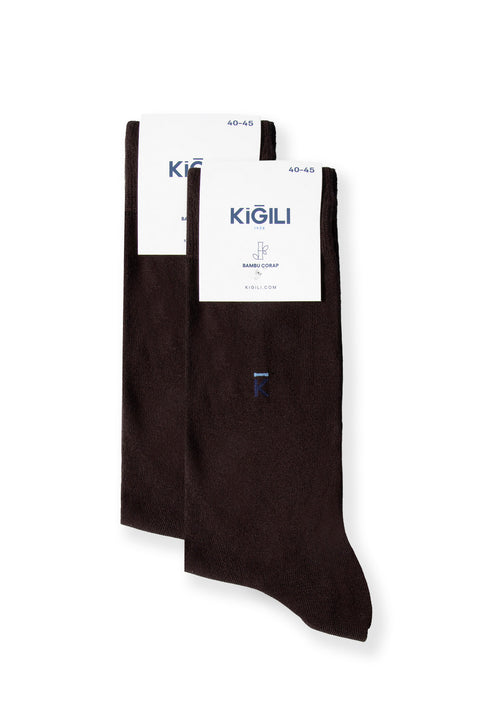 Koyu Kahve Likralı Esnek Spor Örgü Kemer & 2'li Bambu Çorap Hediye Kutulu Set
