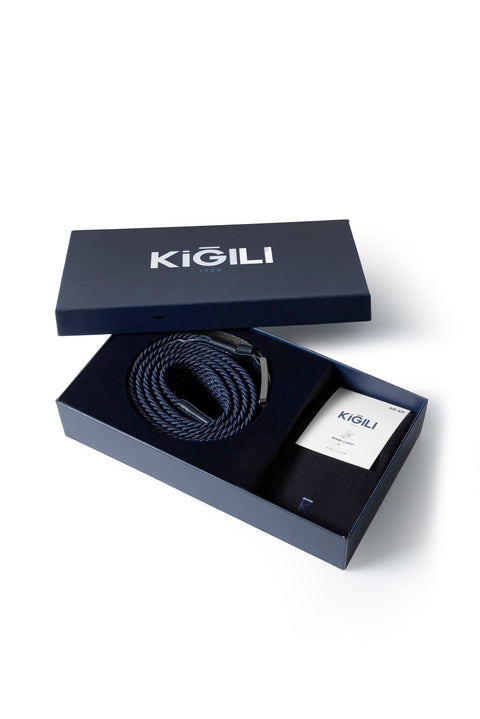 Koyu Lacivert Likralı Esnek Spor Örgü Kemer & 2'li Bambu Çorap Hediye Kutulu Set