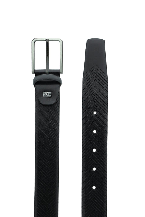 Siyah Klasik Desenli Deri Kemer