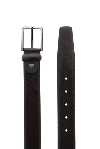  Koyu Kahve Klasik Desenli Deri Kemer