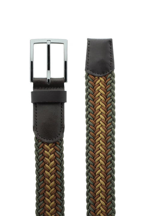 Koyu Kahve Örgü Desenli Spor Kemer