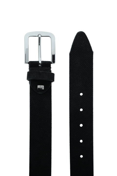 Siyah Spor Desenli Süet Kemer