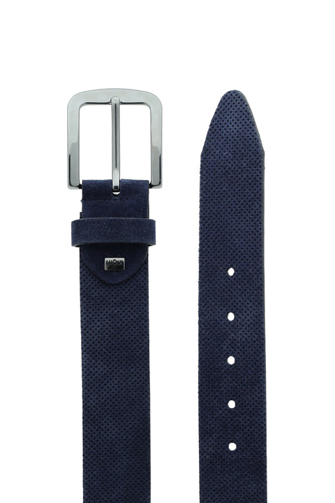 Koyu Lacivert Spor Desenli Süet Kemer