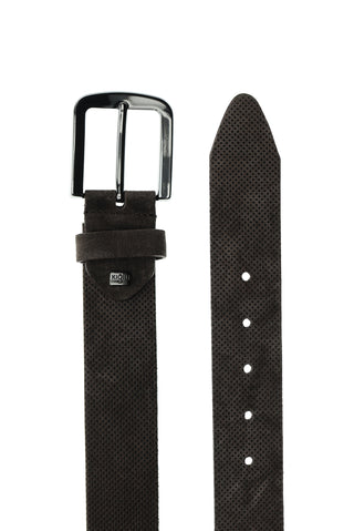  Koyu Kahve Spor Desenli Süet Kemer