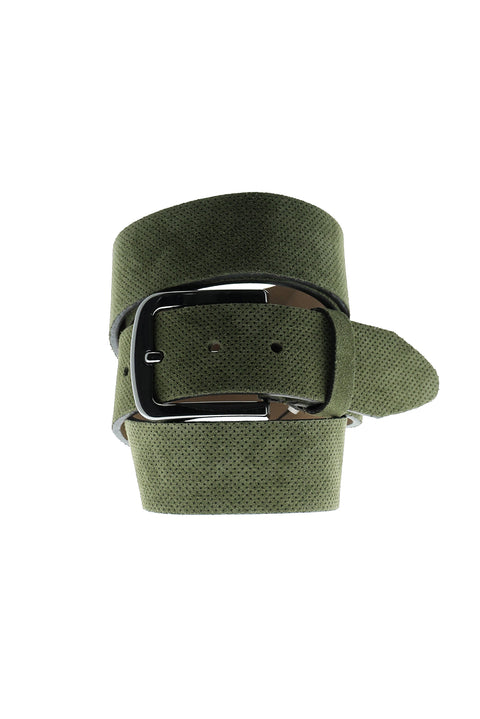 Orta Haki Spor Desenli Süet Kemer