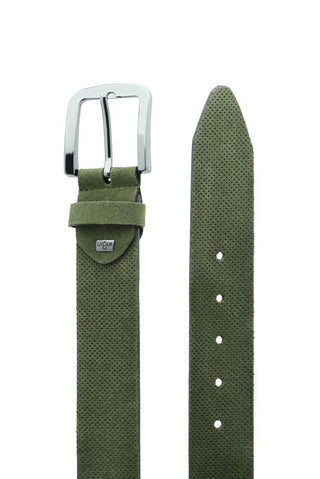  Orta Haki Spor Desenli Süet Kemer