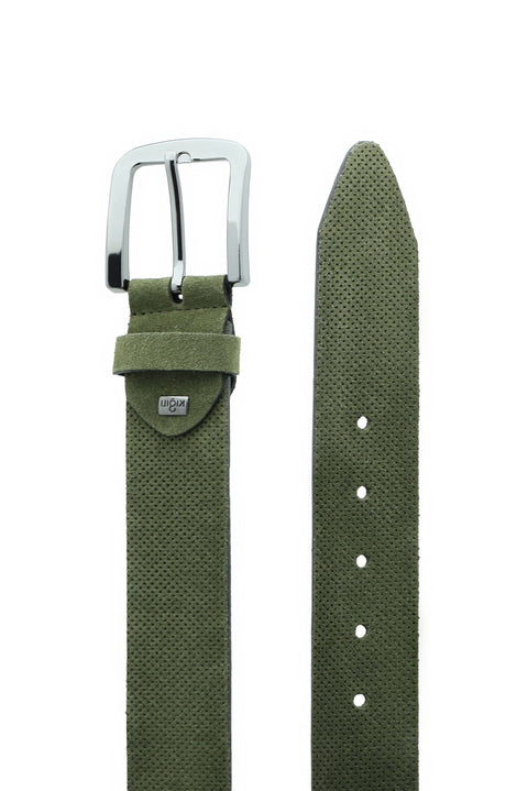 Orta Haki Spor Desenli Süet Kemer