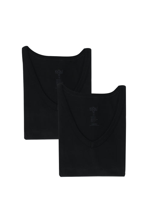 Black 2-Piece V-Neck Cotton Tank Top Set
