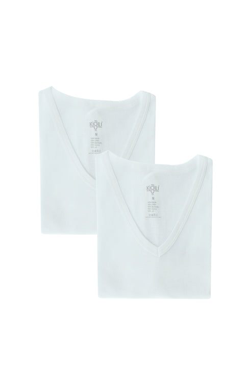 Beyaz 2'li V Yaka Pamuk Atlet Seti