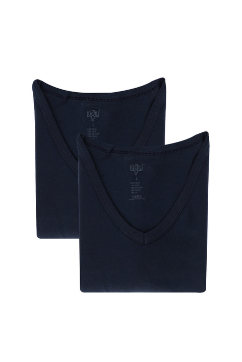 Koyu Lacivert 2'li V Yaka Pamuk Atlet