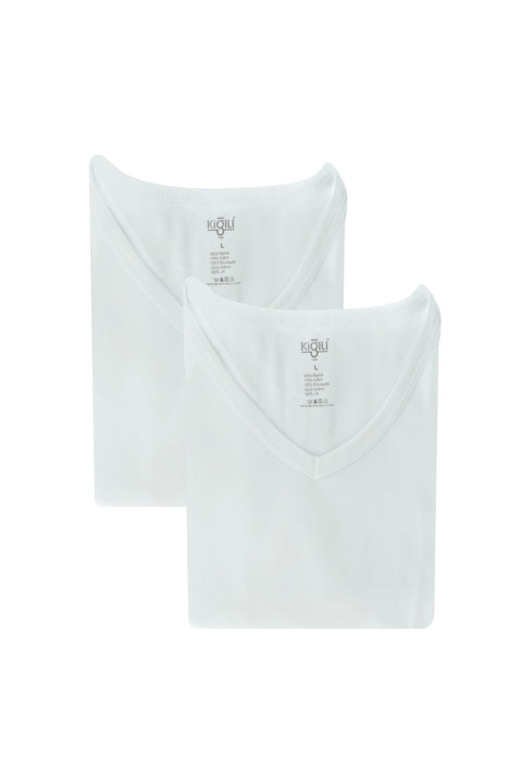 Beyaz 2'li V Yaka Pamuk Atlet Seti