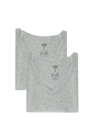  Orta Füme 2'li V Yaka Pamuklu Atlet