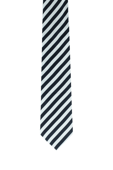 Koyu Lacivert 2'li Çizgili Kravat & Mendil Seti