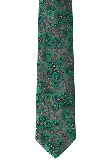  Koyu Yeşil 2'li Desenli Kravat & Mendil Seti