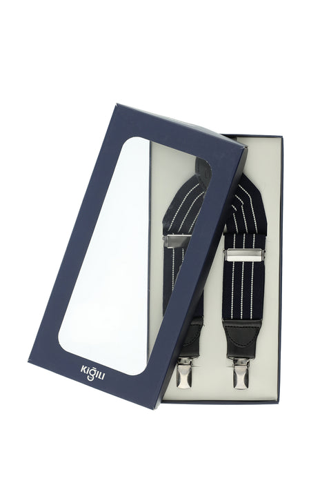 Navy Blue Patterned Trouser Suspenders