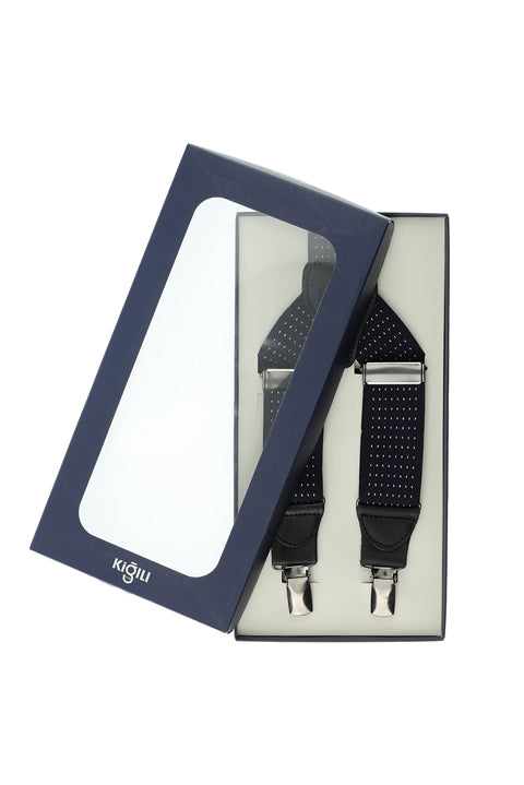 Navy Blue Patterned Trouser Suspenders