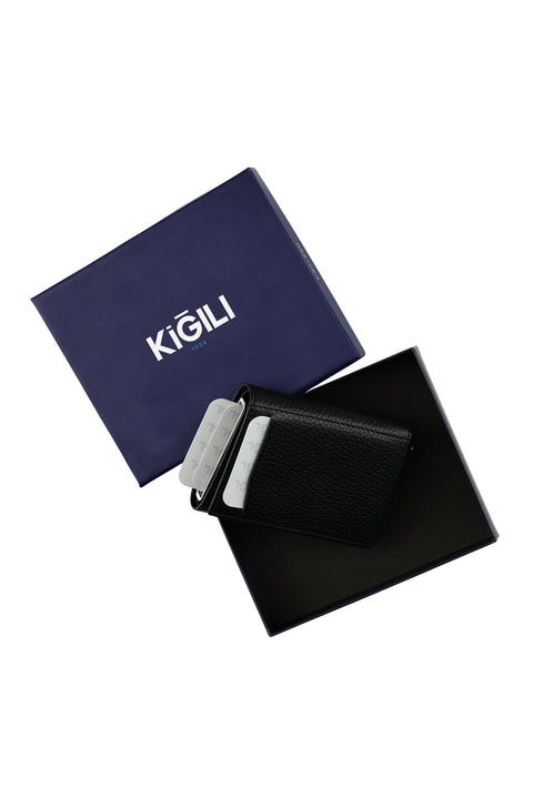 Leather Wallet with Mechanism in Black Gift Box