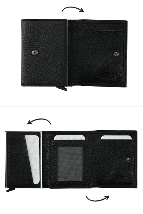 Leather Wallet with Mechanism in Black Gift Box