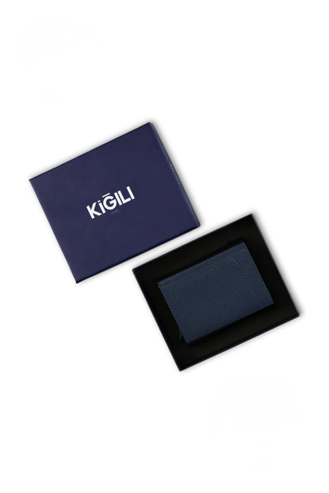Dark Navy Leather Wallet with Mechanism in Gift Box
