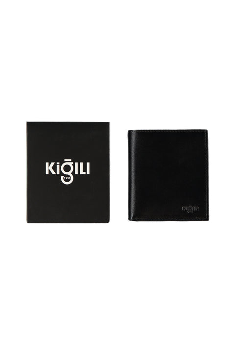 Siyah Hediye Kutulu Düz Kartlık Para Bölmeli Deri Cüzdan