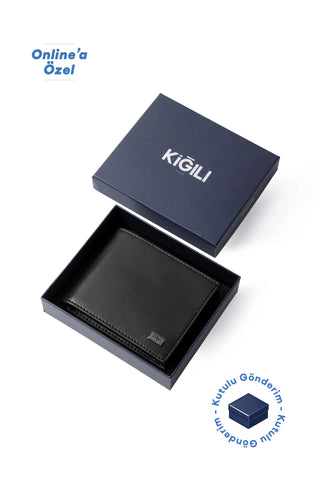  Açık Siyah Düz Kartlık Para Bölmeli Hediye Kutulu Cüzdan