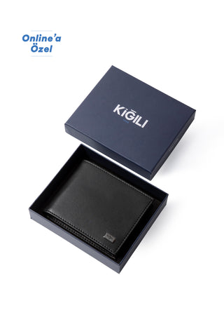  Açık Siyah Düz Kartlık Para Bölmeli Hediye Kutulu Cüzdan