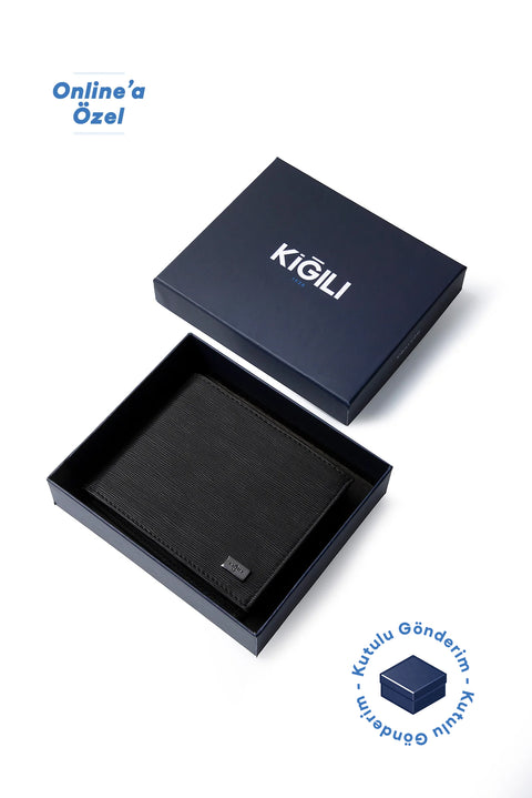 Siyah Desenli Para Bölmeli Hediye Kutulu Kartlık Cüzdan