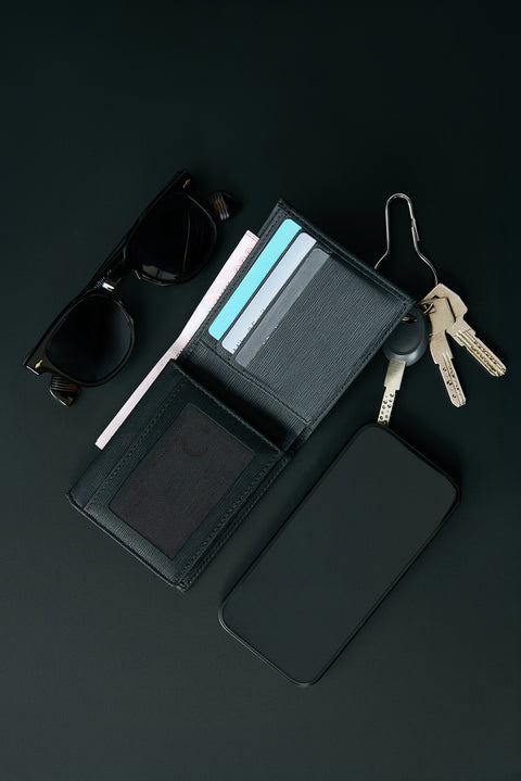 Siyah Desenli Para Bölmeli Kartlık Cüzdan