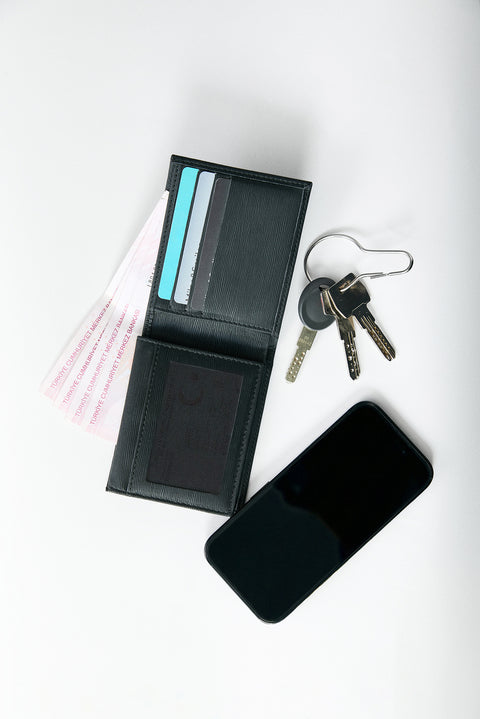 Siyah Desenli Para Bölmeli Kartlık Cüzdan