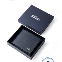 Orta Lacivert Desenli Kartlık Para Bölmeli Hediye Kutulu Cüzdan