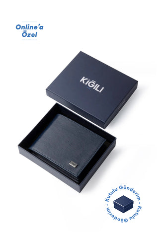  Orta Lacivert Desenli Kartlık Para Bölmeli Hediye Kutulu Cüzdan