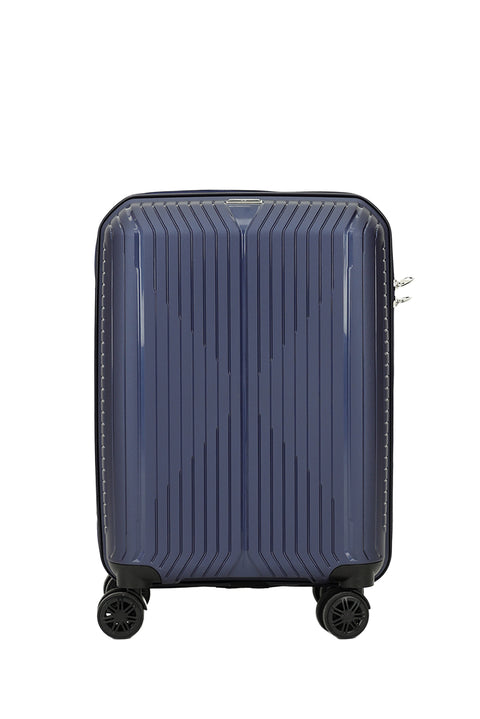 Koyu Lacivert PP Büyük Boy Çizgili Valiz