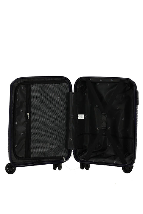 Koyu Lacivert PP Büyük Boy Çizgili Valiz