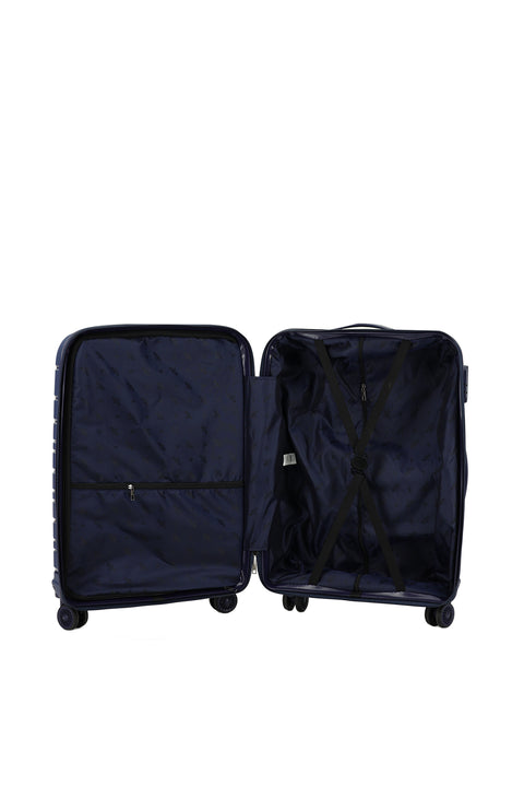 Koyu Lacivert PP Orta Boy Çizgili Valiz