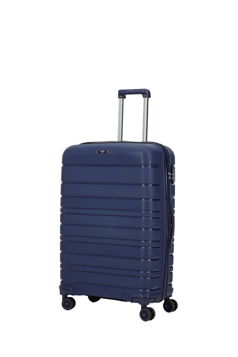 Koyu Lacivert PP Büyük Boy Çizgili Valiz