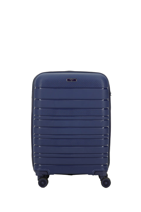 Koyu Lacivert PP Büyük Boy Çizgili Valiz