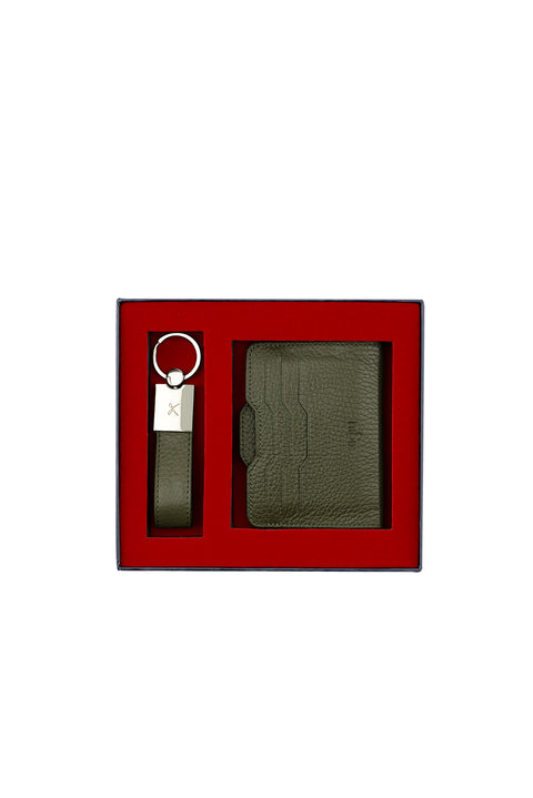 Orta Haki 2'li Deri Kartlık & Anahtarlık Set