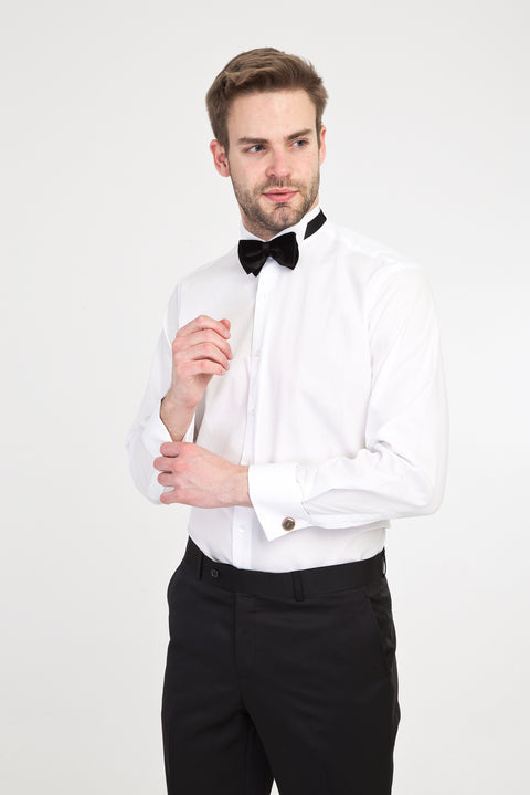 Beyaz Ata Yaka Klasik Pamuk Gömlek